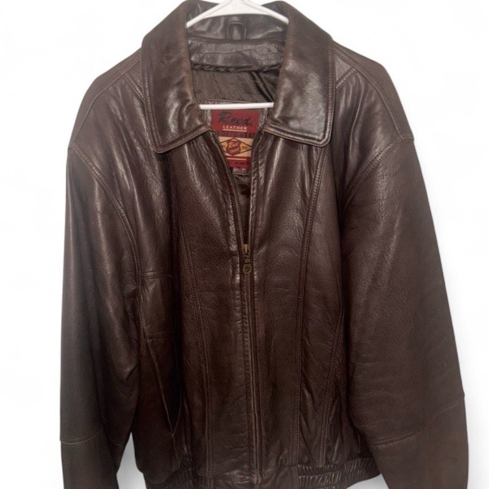 Vintage brown Reed Leather bomber jacket. Size 48 / XL Genuine Leather